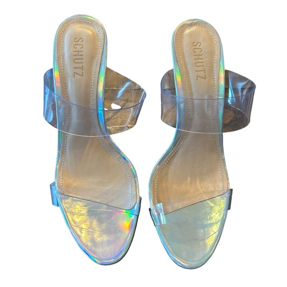 Schutz Ariella Clear Strappy Metallic Stiletto Heeled Sandals NEW Size 10 - Picture 3 of 11